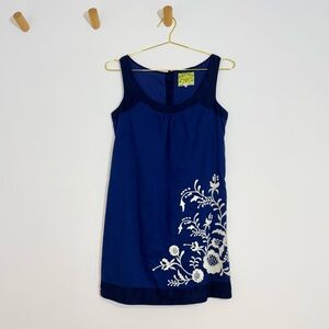 Anthropologie Floreat Navy Blue Embroidered Sleeveless Shift Sun Dress Size 2